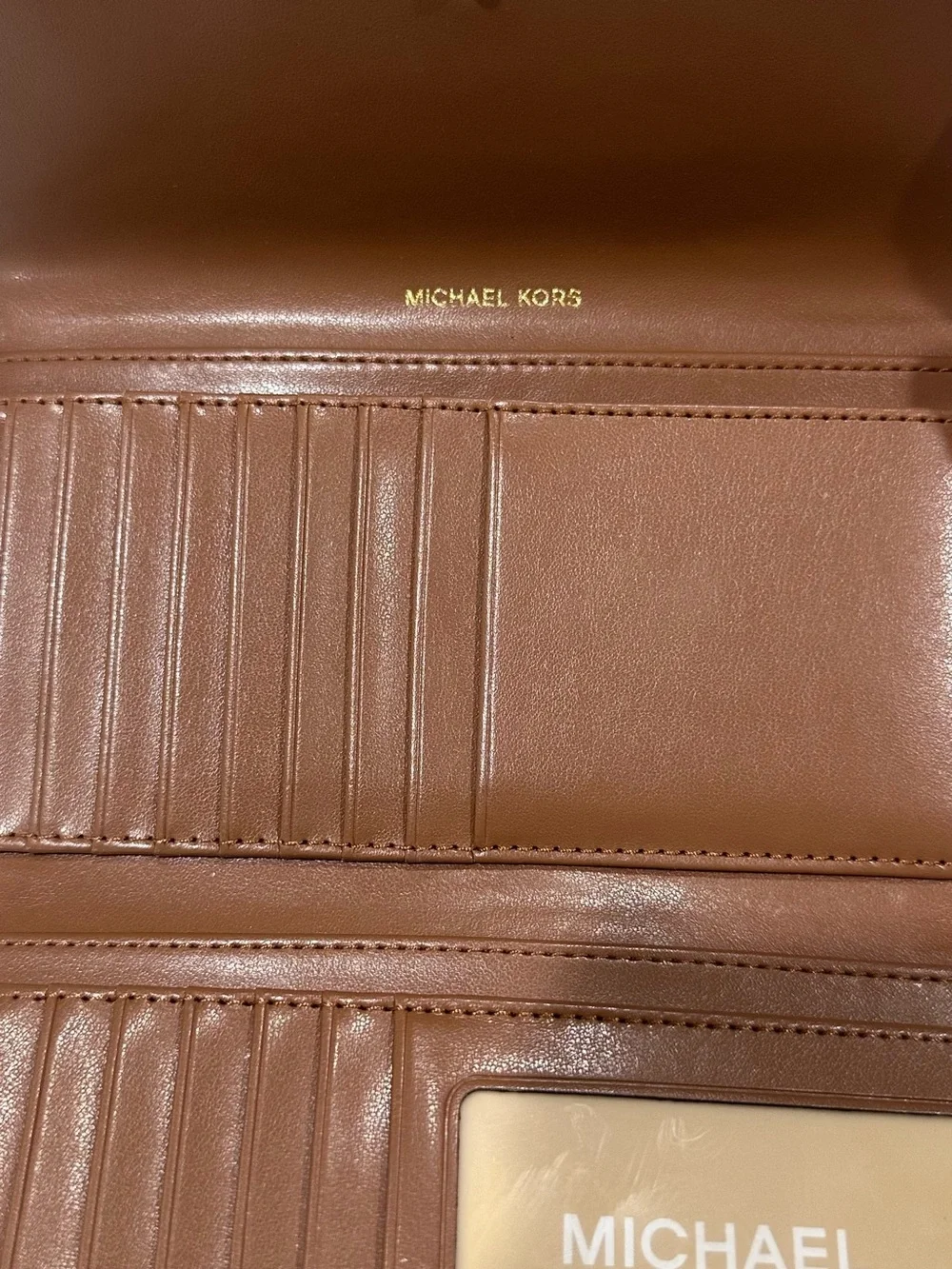 Michael Kors Cognac and Dark Brown Zip Continental Wallet with Gold Hardware